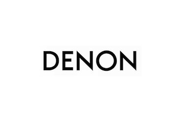 The image displays the bold, black logo of "DENON" on a plain white background, representing the audio equipment brand.