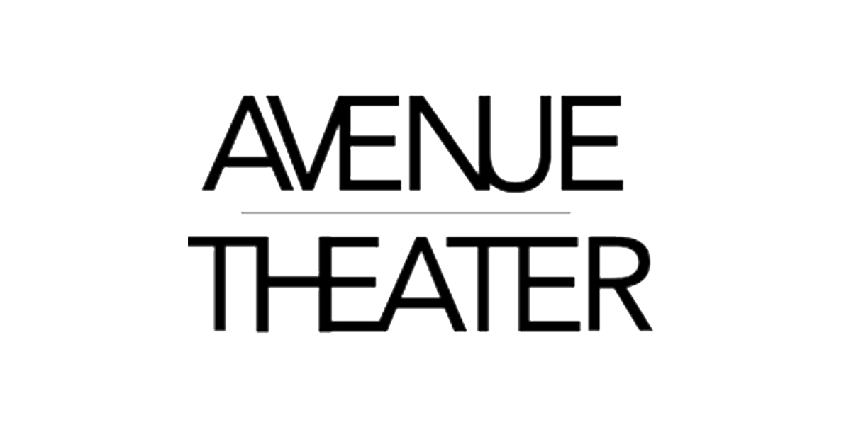 Text reads "Avenue Theater" in modern, outlined font on a black background. The design is simple, focusing on the theater name.