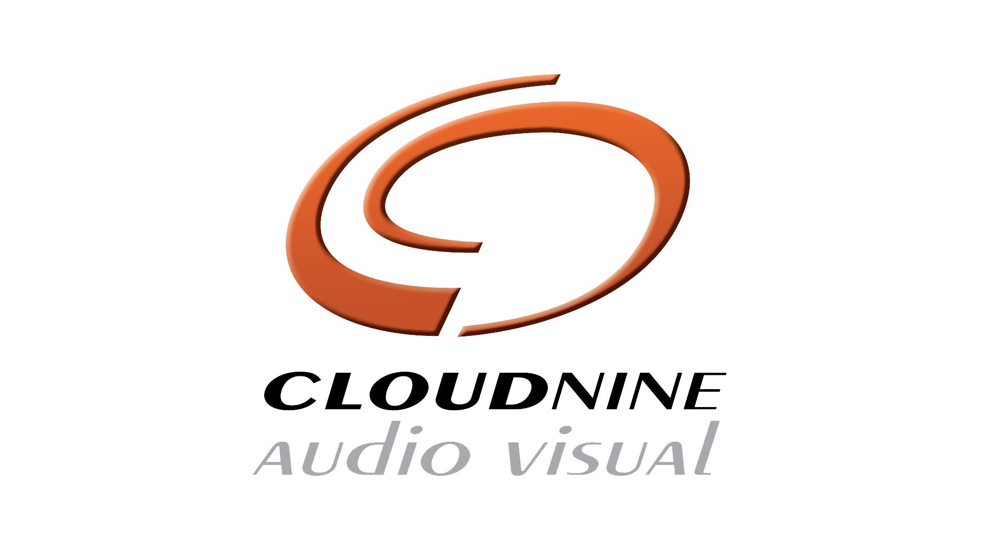 Logo with an orange swirl design and the text "CLOUDNINE audio visual" beneath it, on a white background.