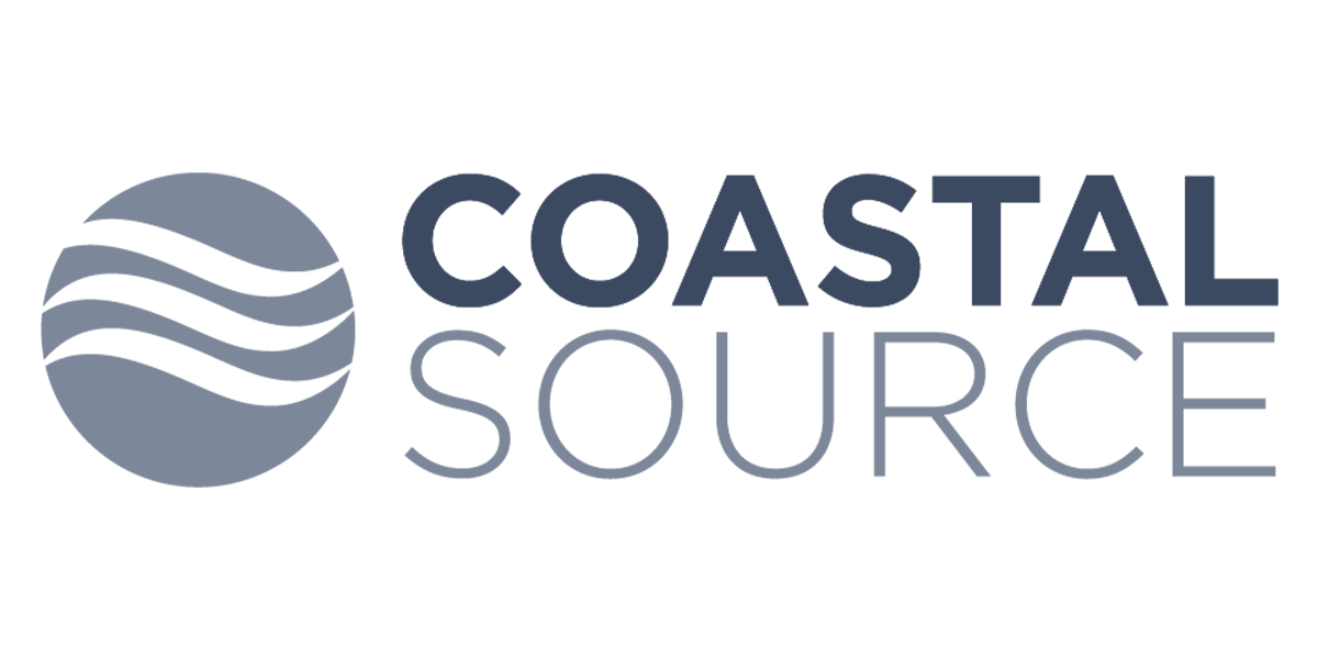 Logo featuring "Coastal Source" with stylized wave design on a black background. Simple, professional design emphasizing coastal or water themes.