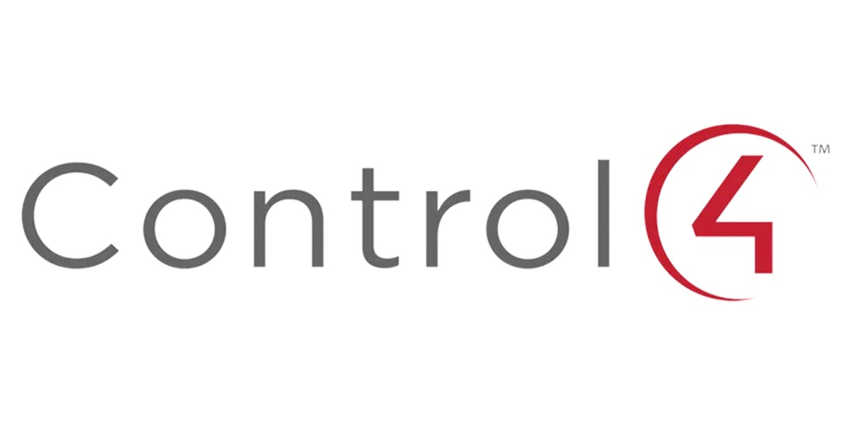 A logo reading "Control4" with a red numeral "4" stylized in a circular design on a black background.