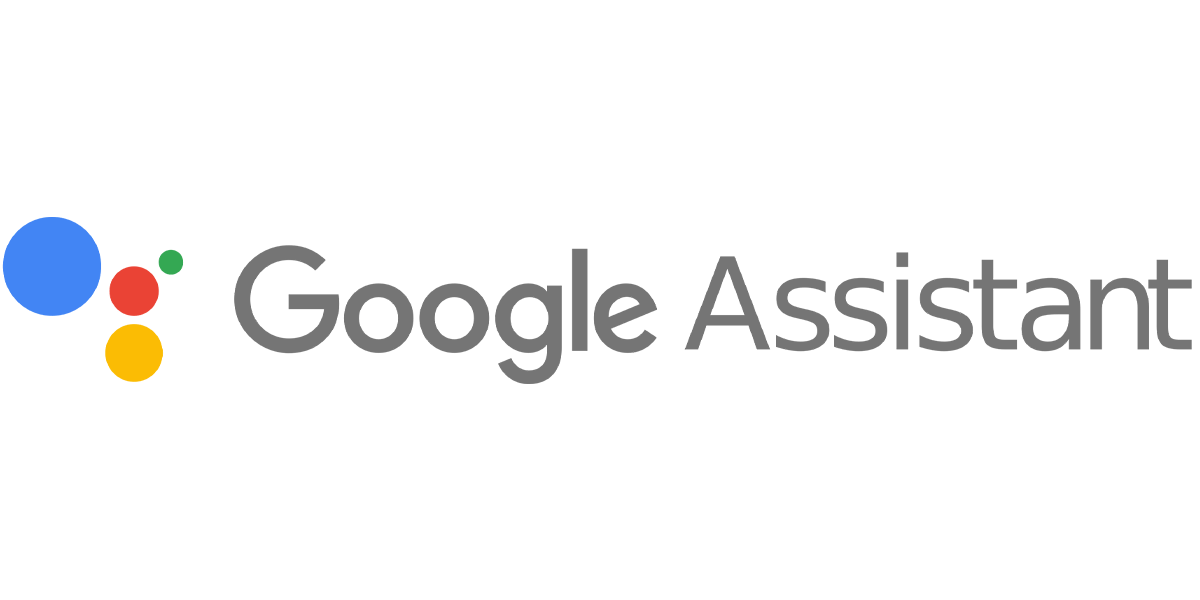 Google Assistant logo with colorful dots and text on a black background.