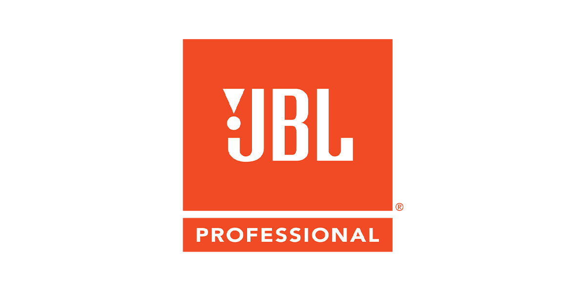 A red and white JBL Professional logo centered on a black background, featuring bold, uppercase text in a square design.