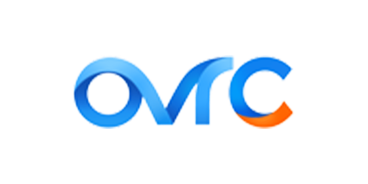 The image features a stylized, modern logo with blue and orange gradients on a black background, forming the letters "OVRC."