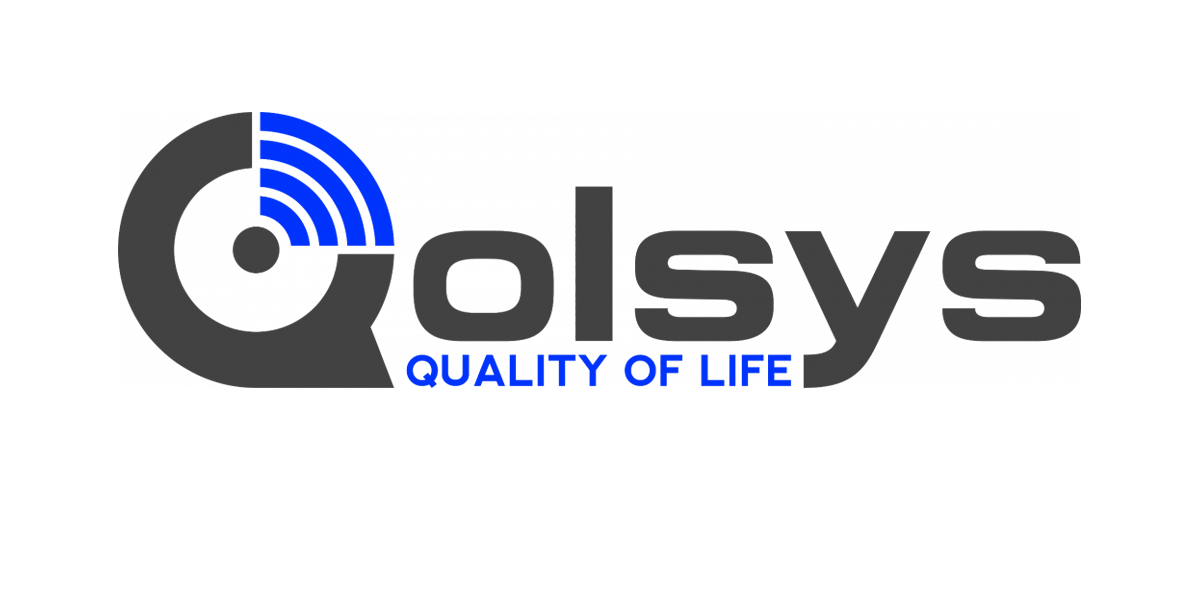 Logo featuring "Qolsys" with a stylized letter 'Q' incorporating blue signal bars. The tagline "Quality of Life" is displayed beneath in blue.