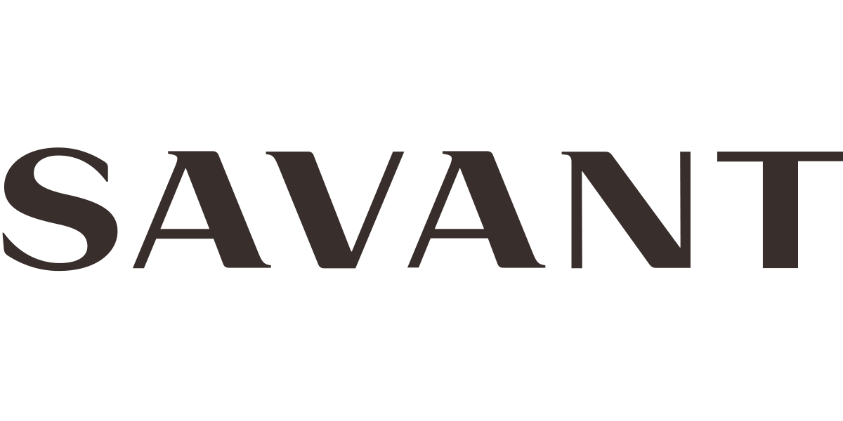 The image displays the word "SAVANT" in bold, black letters against a plain black background, emphasizing simplicity and elegance.