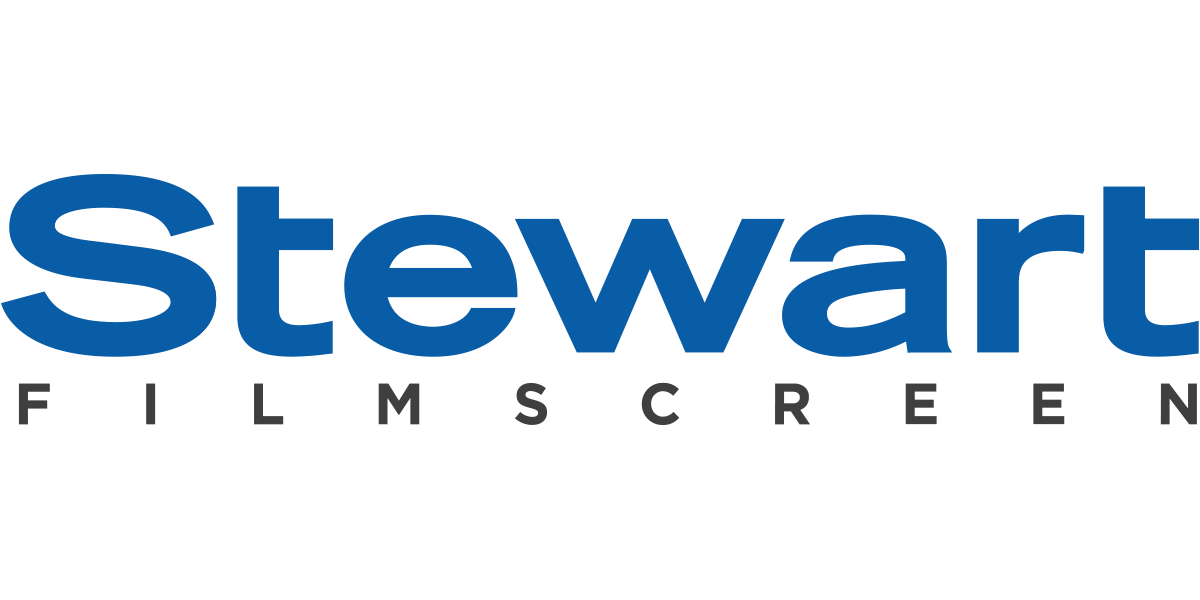 The image features the Stewart Filmscreen logo, with the word "Stewart" in blue and "Filmscreen" in smaller, gray text below it.