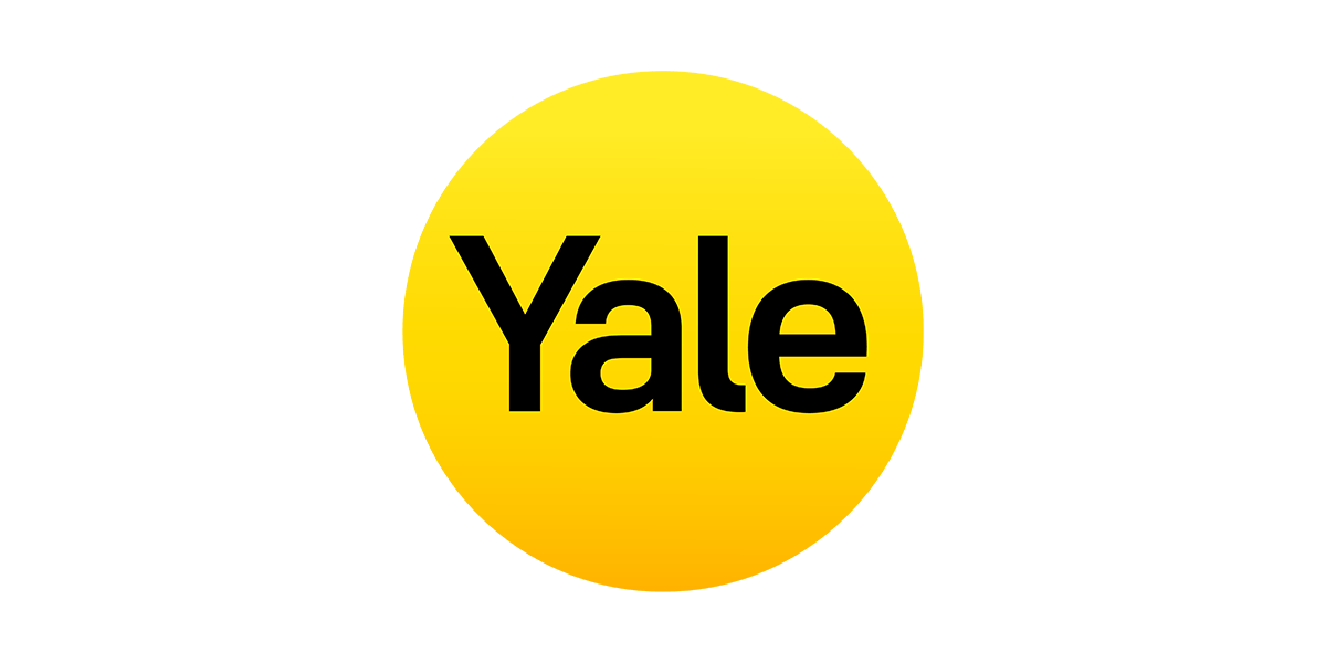 A bright yellow circle with the word "Yale" in bold, black letters centered against a solid black background.